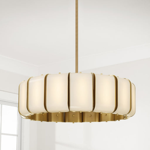 Capital Lighting Marcell 16Lt Pendant, Aged Brass/White Milk Glass