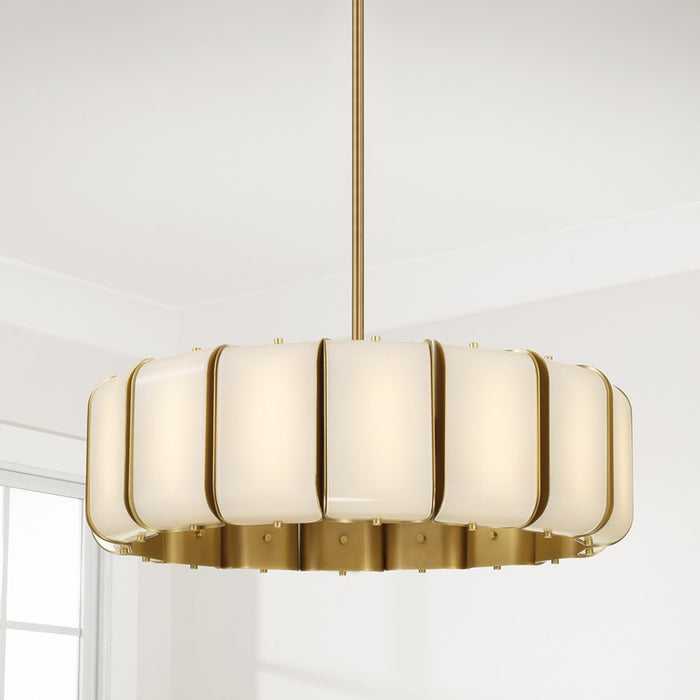 Capital Lighting Marcell 16Lt Pendant, Aged Brass/White Milk Glass