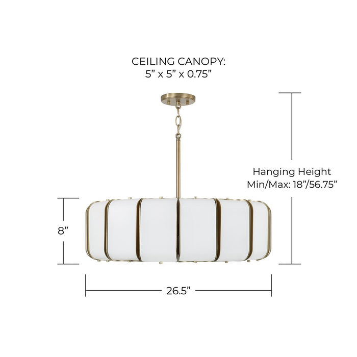 Capital Lighting Marcell 16Lt Pendant, Aged Brass/White Milk Glass