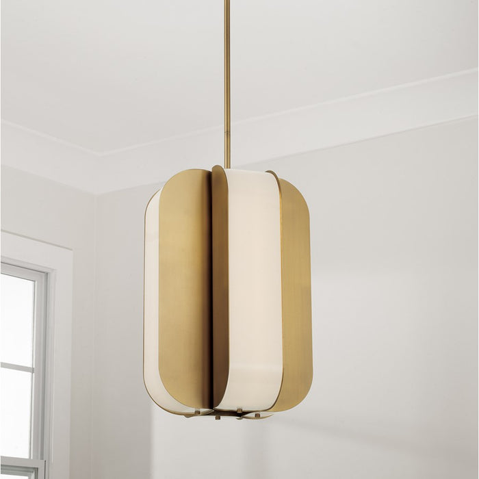 Capital Lighting Marcell 4 Light Pendant, Aged Brass/White Milk Glass