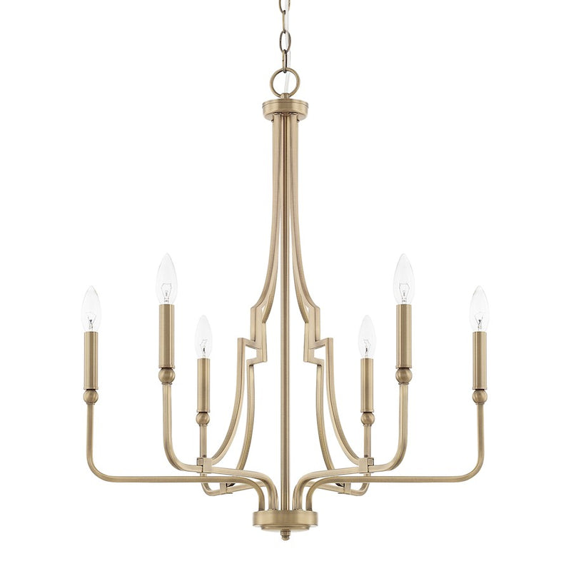 Capital Lighting Dawson 6 Light Chandelier, Aged Brass