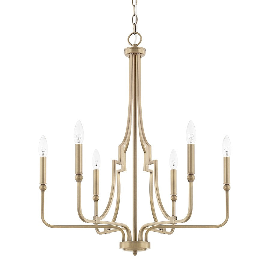 Capital Lighting Dawson 6 Light Chandelier, Aged Brass