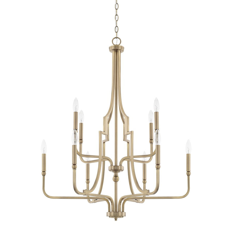 Capital Lighting Dawson 10 Light Chandelier, Aged Brass