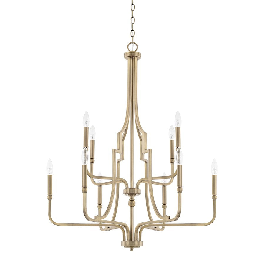 Capital Lighting Dawson 10 Light Chandelier, Aged Brass