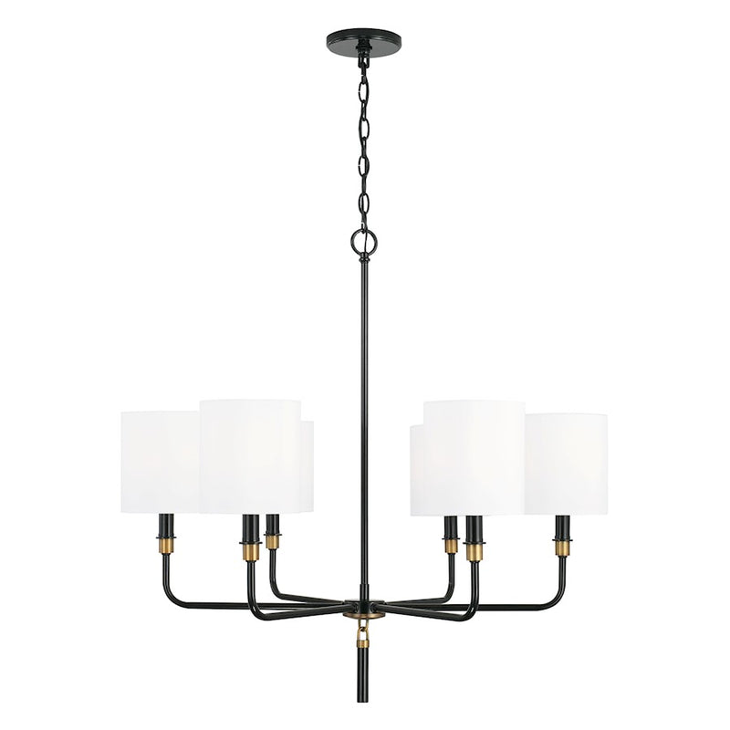 Capital Lighting Beckham 6 Light Chandelier, Glossy Black/Brass