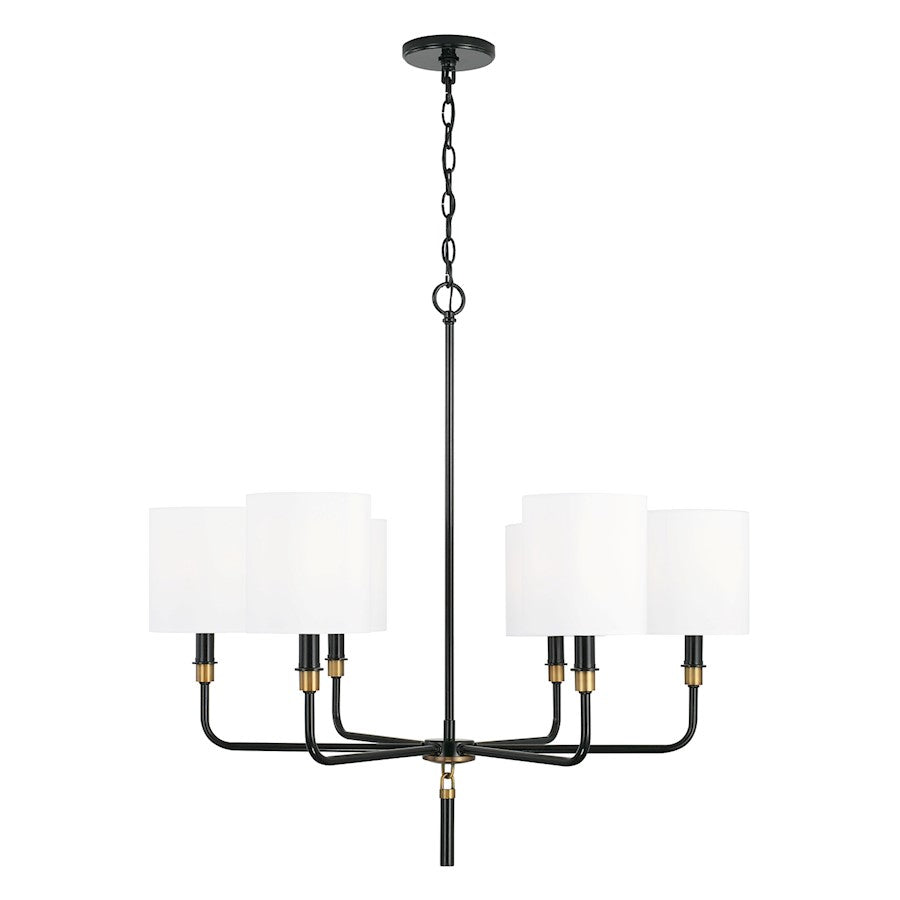 Capital Lighting Beckham 6 Light Chandelier, Glossy Black/Brass