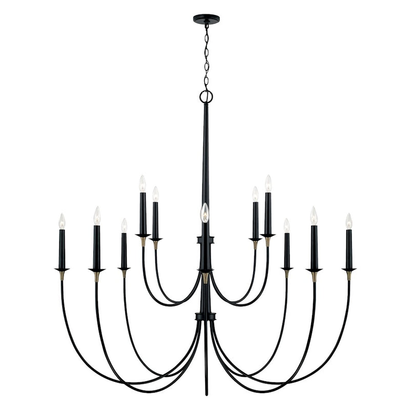 Capital Lighting Amara 12 Light Chandelier, Matte Black/Brass