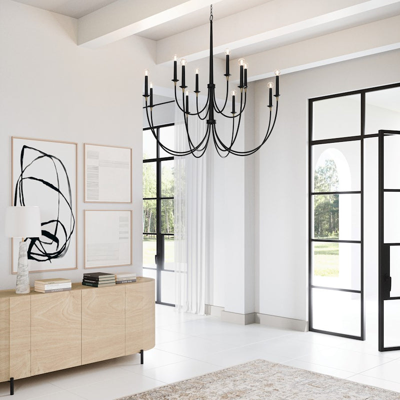 Capital Lighting Amara 12 Light Chandelier, Matte Black/Brass