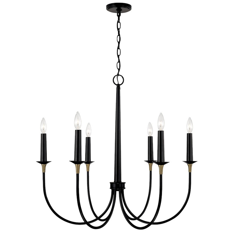 Capital Lighting Amara 6 Light Chandelier, Matte Black/Brass