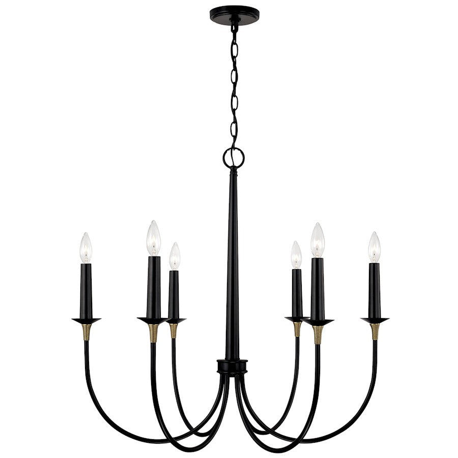 Capital Lighting Amara 6 Light Chandelier, Matte Black/Brass