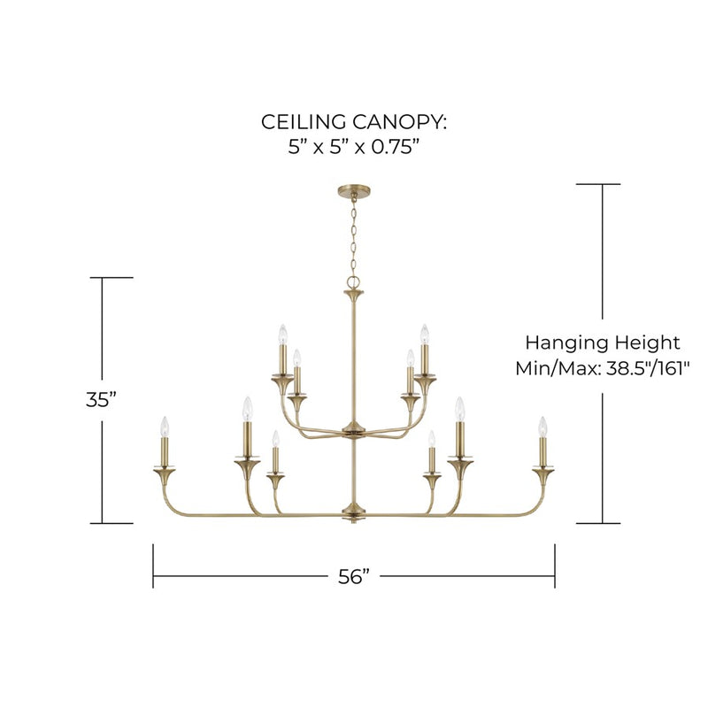 Homeplace Lighting Presley 10 Light Chandelier, Aged Brass