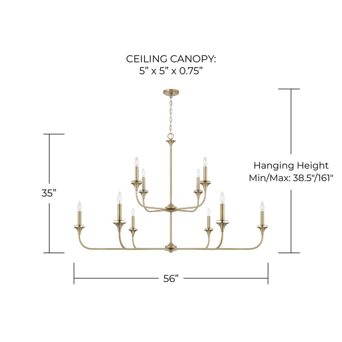 Homeplace Lighting Presley 10 Light Chandelier, Aged Brass