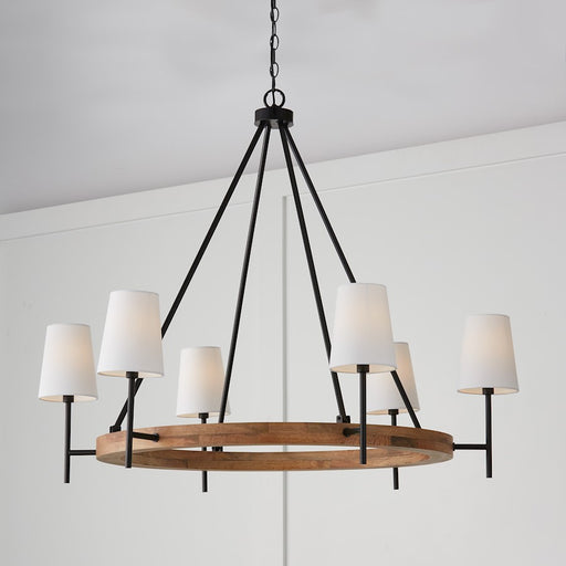 Capital Lighting Jonah Chandelier, Wood/Black/White Fabric