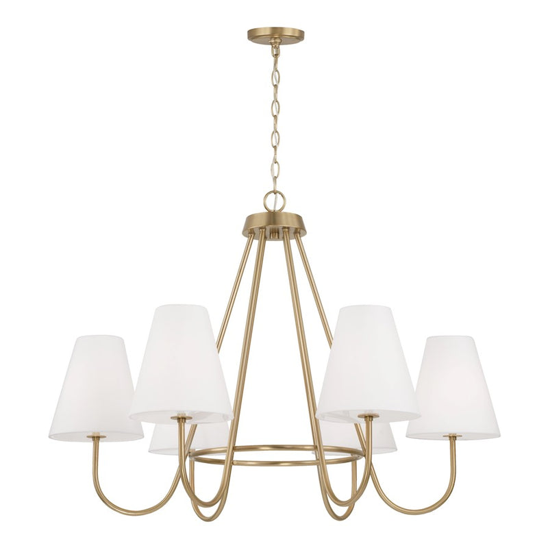 Capital Lighting Julia 6Lt Chandelier, Brass/White Straights