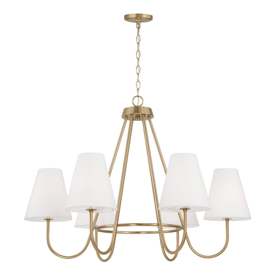 Capital Lighting Julia 6Lt Chandelier, Brass/White Straights - 452761MA