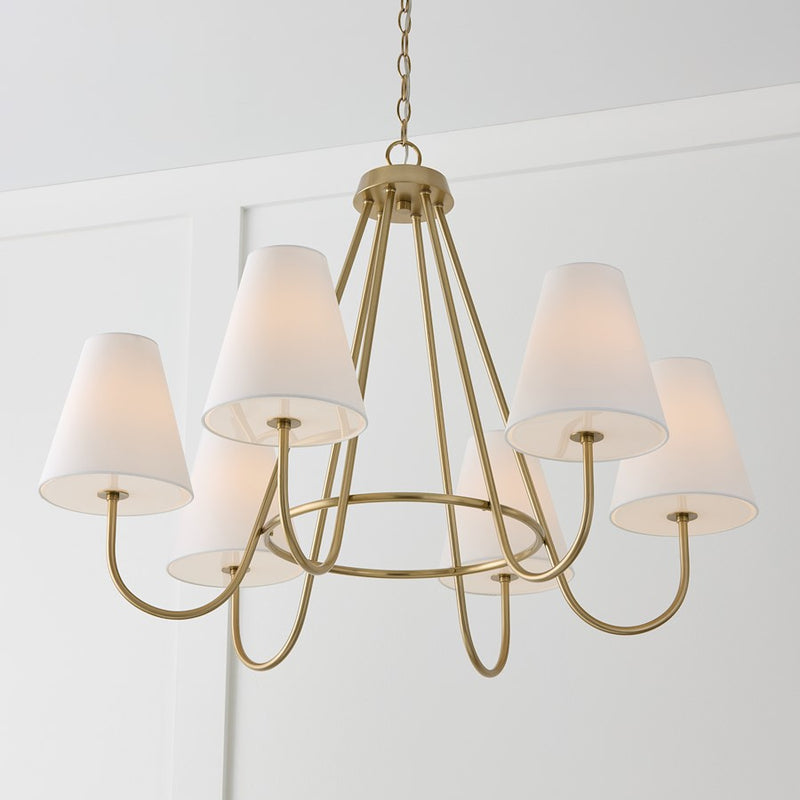 Capital Lighting Julia 6Lt Chandelier, Brass/White Straights