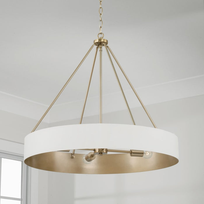 Capital Lighting Weller 4Lt Chandelier, Matte Brass/White