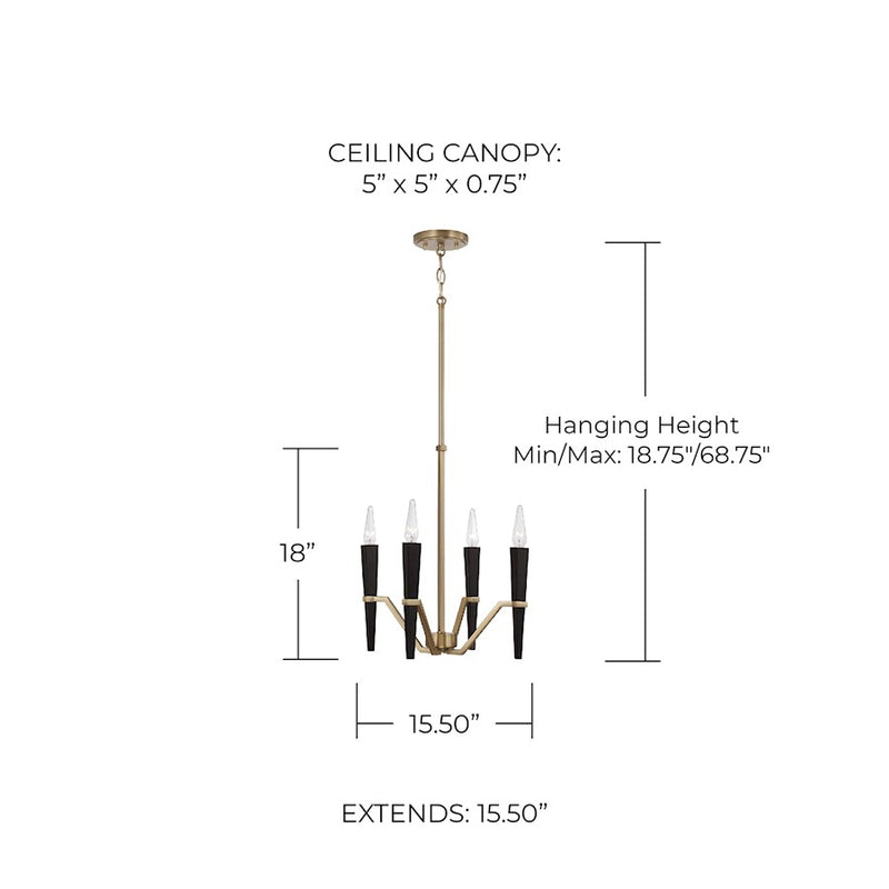 Capital Lighting Enzo 4 Light Chandelier, Aged Brass and Black