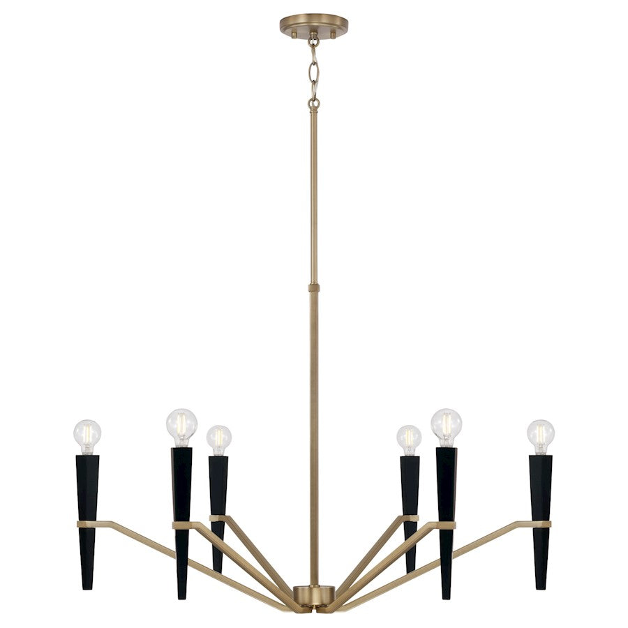 Capital Lighting Enzo 6 Light Chandelier, Aged Brass and Black - 453861AB