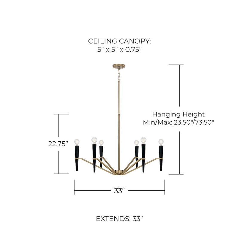 Capital Lighting Enzo 6 Light Chandelier, Aged Brass and Black