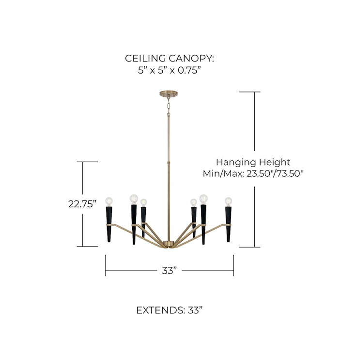Capital Lighting Enzo 6 Light Chandelier, Aged Brass and Black
