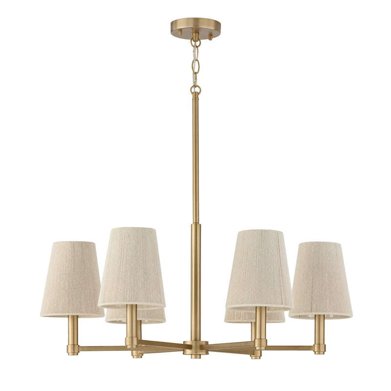 Capital Lighting Mira 6Lt Chandelier, Brass/Bleached Natural Ropes