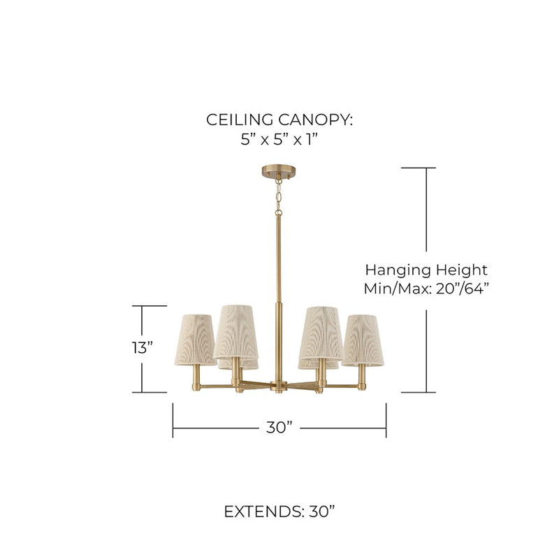 Capital Lighting Mira 6Lt Chandelier, Brass/Bleached Natural Ropes