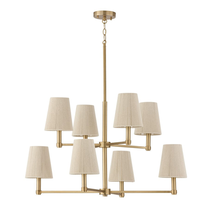 Capital Lighting Mira 8Lt Chandelier, Brass/Bleached Natural Ropes