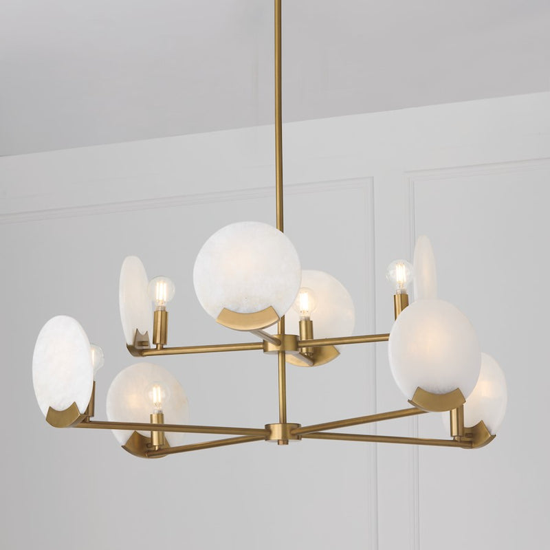 Capital Lighting Oriya 8Lt 35" Chandelier, Brass/Natural Alabaster