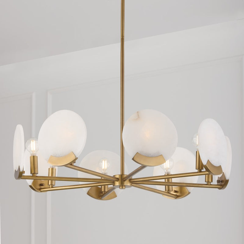 Capital Lighting Oriya 8Lt 28" Chandelier, Brass/Natural Alabaster
