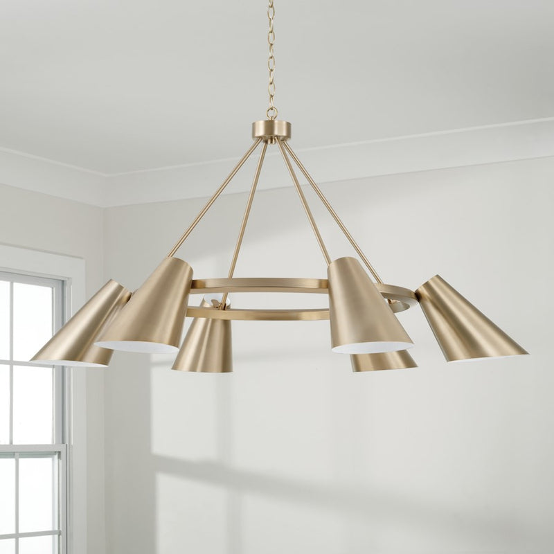Capital Lighting Leo 6Lt Chandelier, Brass/Brass Metal/White Interior