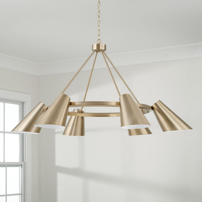 Capital Lighting Leo 6Lt Chandelier, Brass/Brass Metal/White Interior