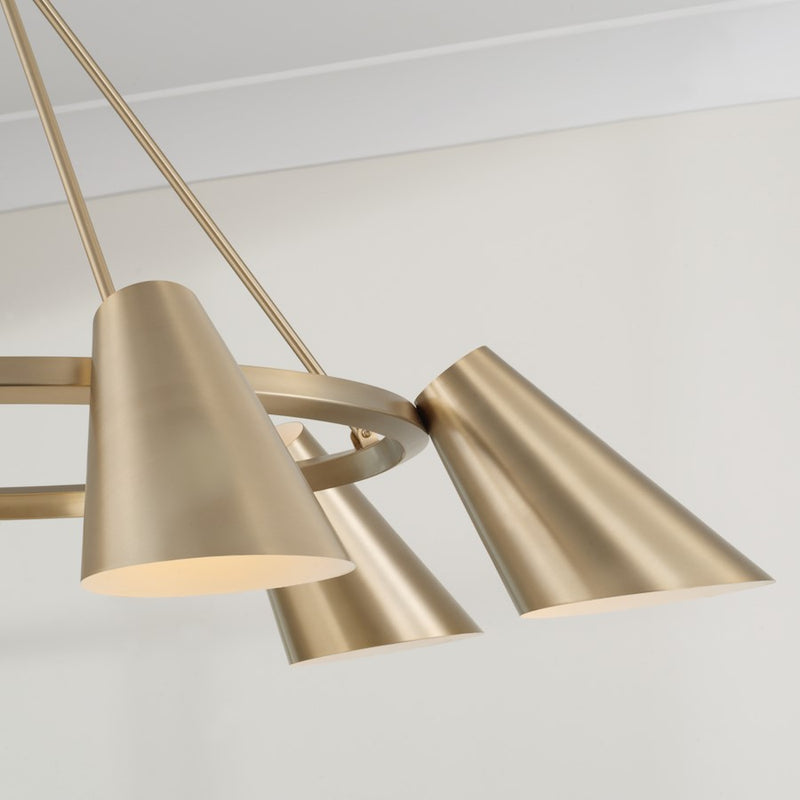 Capital Lighting Leo 6Lt Chandelier, Brass/Brass Metal/White Interior