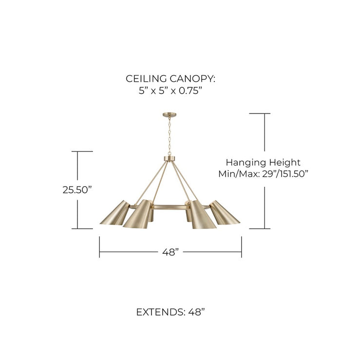 Capital Lighting Leo 6Lt Chandelier, Brass/Brass Metal/White Interior