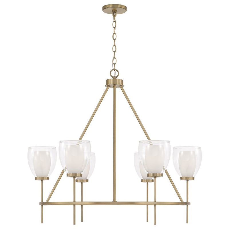 Capital Lighting Joss 6 Light Chandelier, Brass/Layered White/Clear