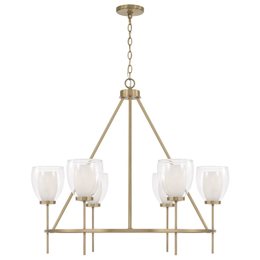 Capital Lighting Joss 6 Light Chandelier, Brass/Layered White/Clear - 455961AD