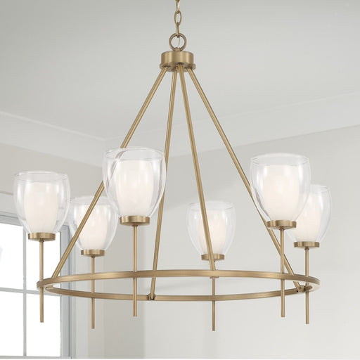 Capital Lighting Joss 6 Light Chandelier, Brass/Layered White/Clear