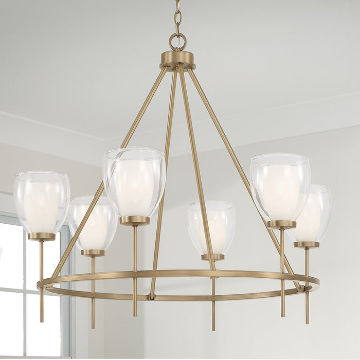 Capital Lighting Joss 6 Light Chandelier, Brass/Layered White/Clear