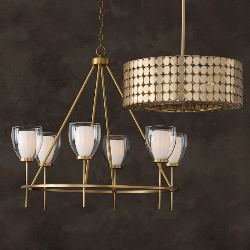 Capital Lighting Joss 6 Light Chandelier, Brass/Layered White/Clear