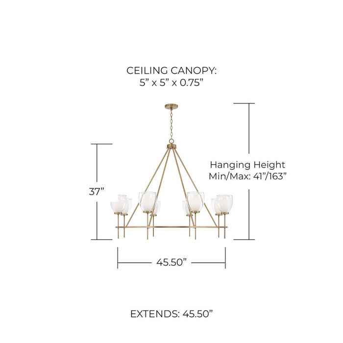 Capital Lighting Joss 8 Light Chandelier, Brass/Layered White/Clear