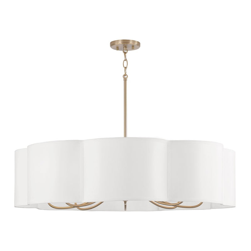 Capital Lighting Sabine 8 Light Chandelier, Brass/White Fabric Shade
