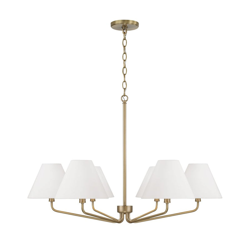 Capital Lighting Chadwick 6Lt Chandelier, Brass/White Fabric