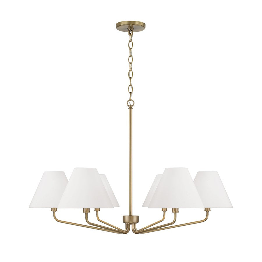Capital Lighting Chadwick 6Lt Chandelier, Brass/White Fabric - 456661AD-714