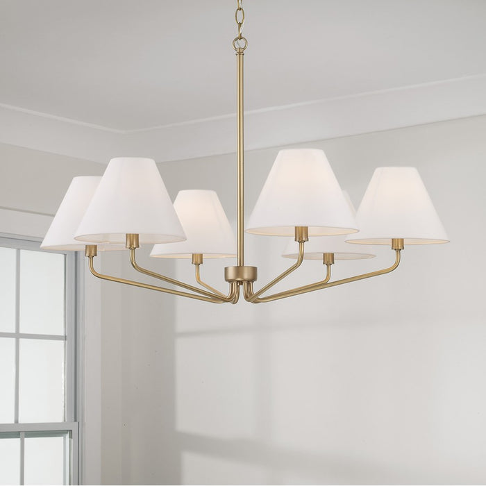 Capital Lighting Chadwick 6Lt Chandelier, Brass/White Fabric