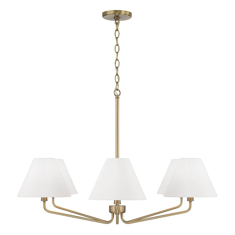 Capital Lighting Chadwick 6Lt Chandelier, Brass/White Fabric