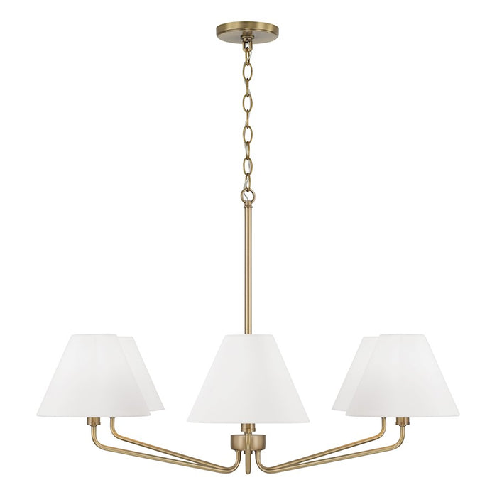 Capital Lighting Chadwick 6Lt Chandelier, Brass/White Fabric