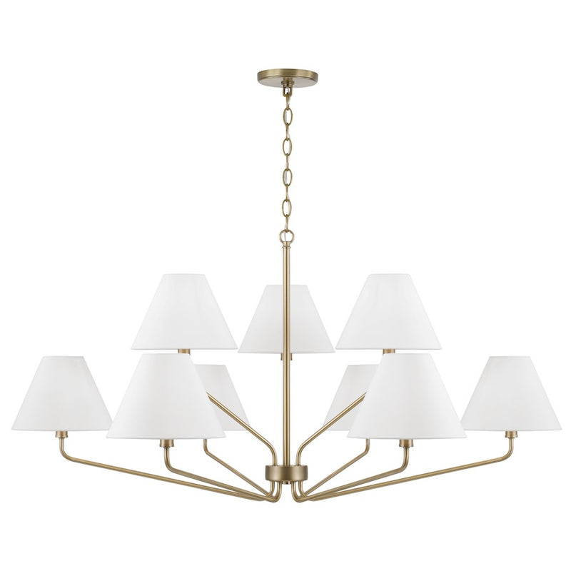 Capital Lighting Chadwick 9Lt Chandelier, Brass/White Fabric