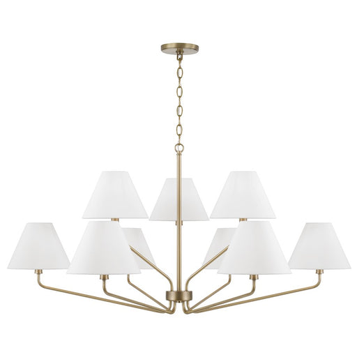 Capital Lighting Chadwick 9Lt Chandelier, Brass/White Fabric - 456691AD-714