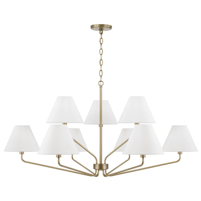 Capital Lighting Chadwick 9Lt Chandelier, Brass/White Fabric - 456691AD-714