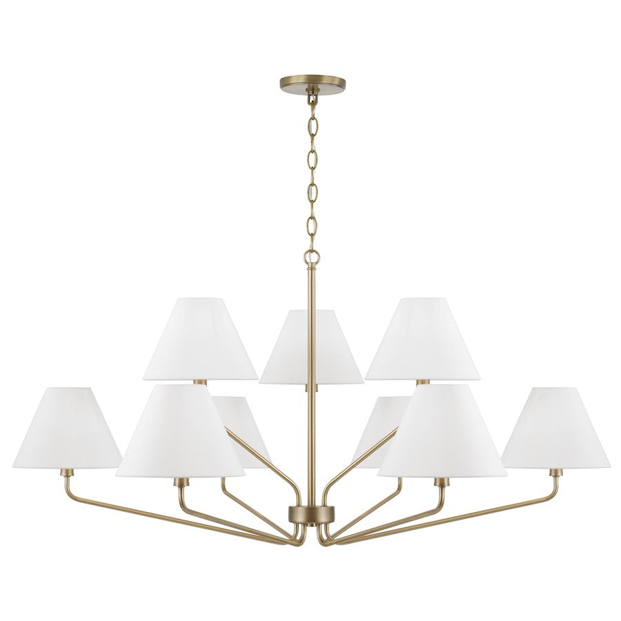 Capital Lighting Chadwick 9Lt Chandelier, Brass/White Fabric - 456691AD-714